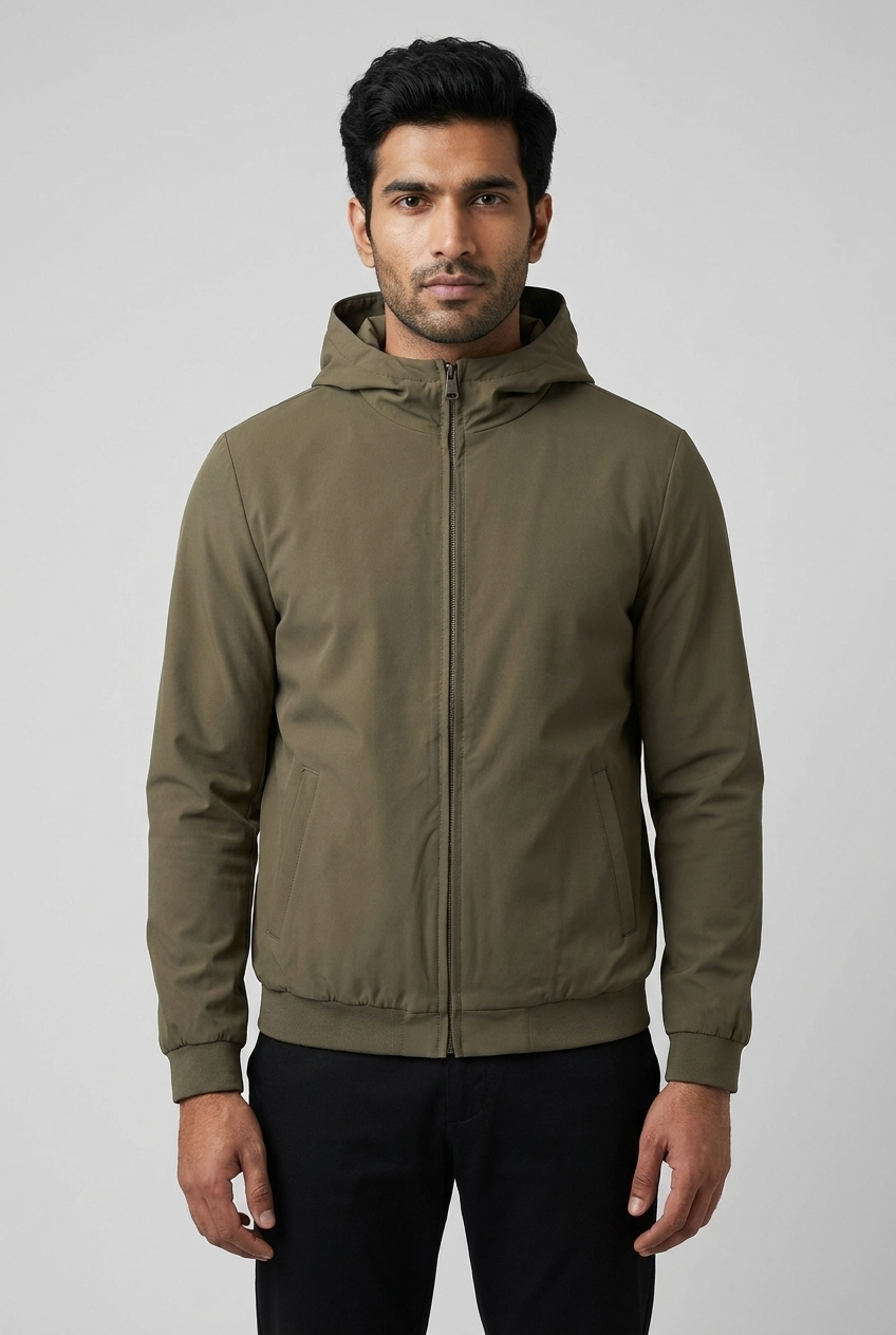 Veste à capuche olive MONVALERE en tissu technique