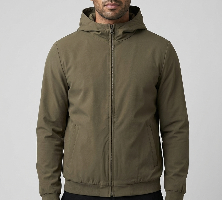 Veste à capuche olive MONVALERE en tissu technique