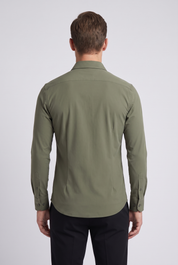 Chemise vert kaki MONVALERE vue de dos : coupe slim arriere, empiecement d'epaule et poignets boutonnes