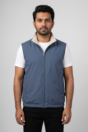 Gilet sans manches bleu MONVALERE porte, vue de face