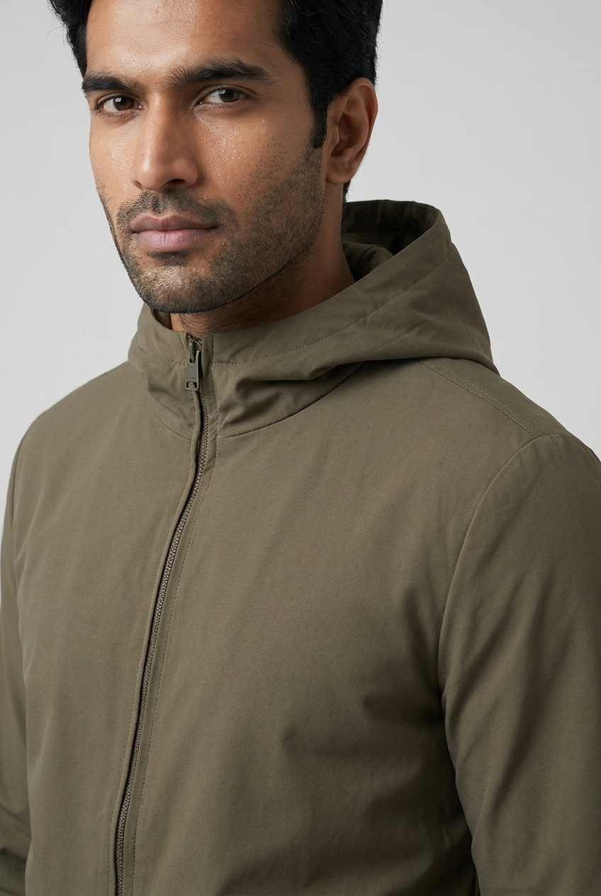 Hooded Jacket Olive MONVALERE, detail